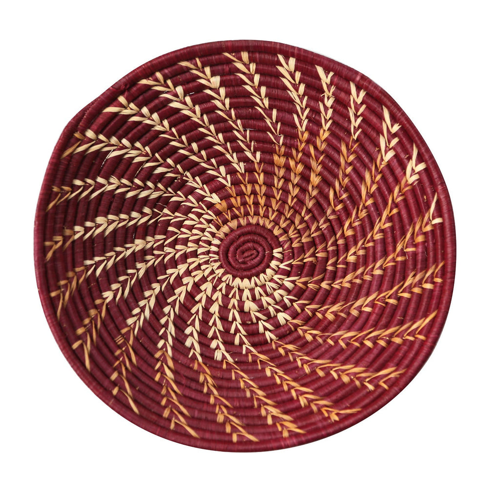 Basket spiral raffia 13D burgundy/tan