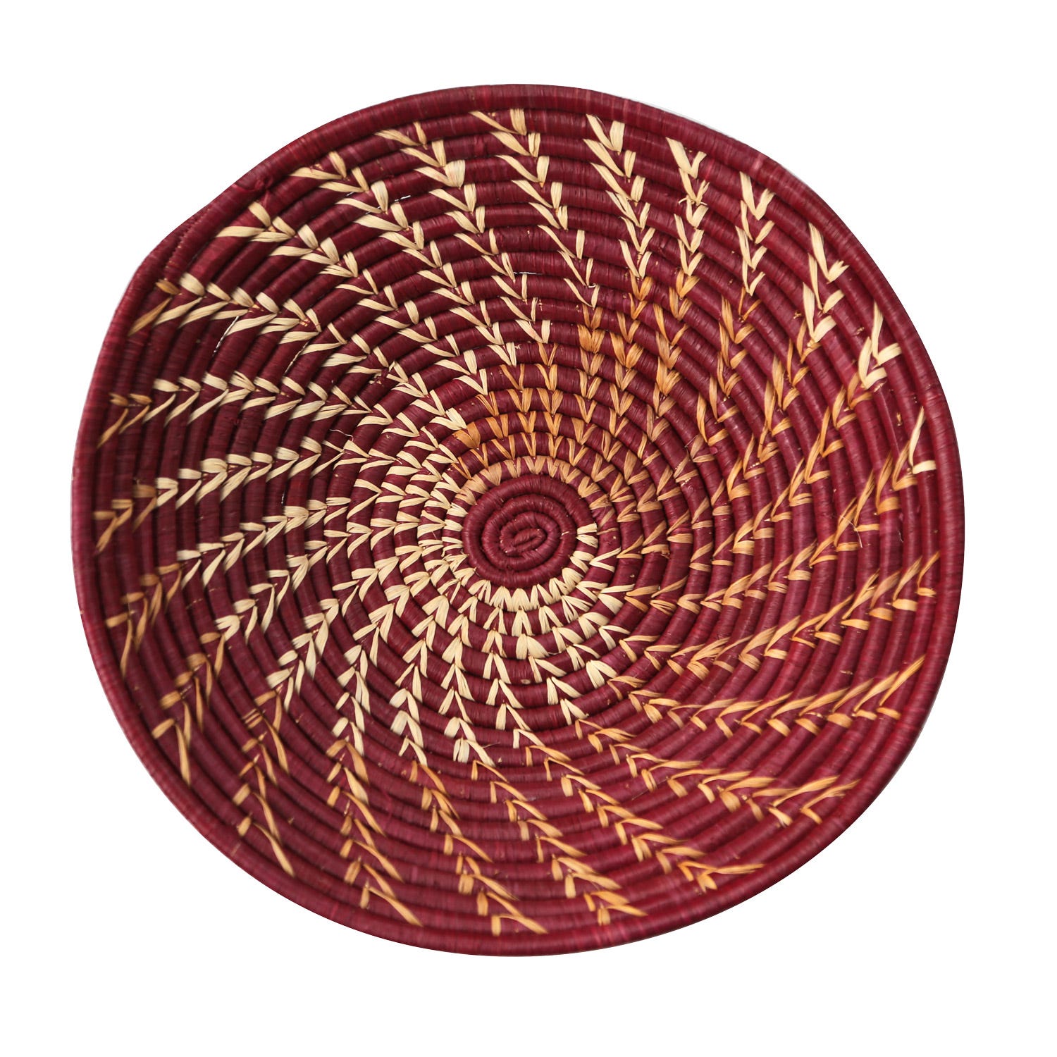 Basket spiral raffia 13D burgundy/tan