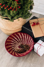 Basket spiral raffia 13D burgundy/tan
