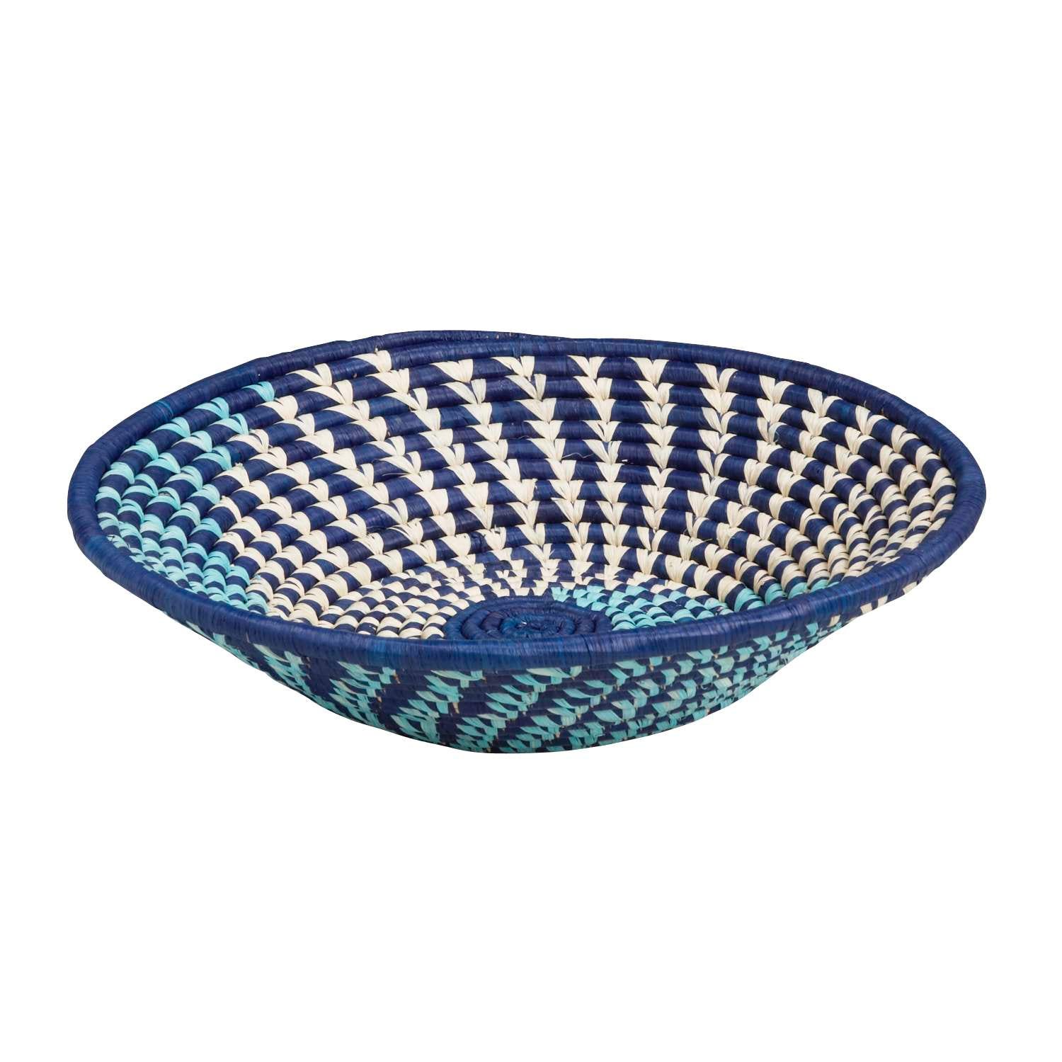 Basket spiral raffia 12D asst blue/navy