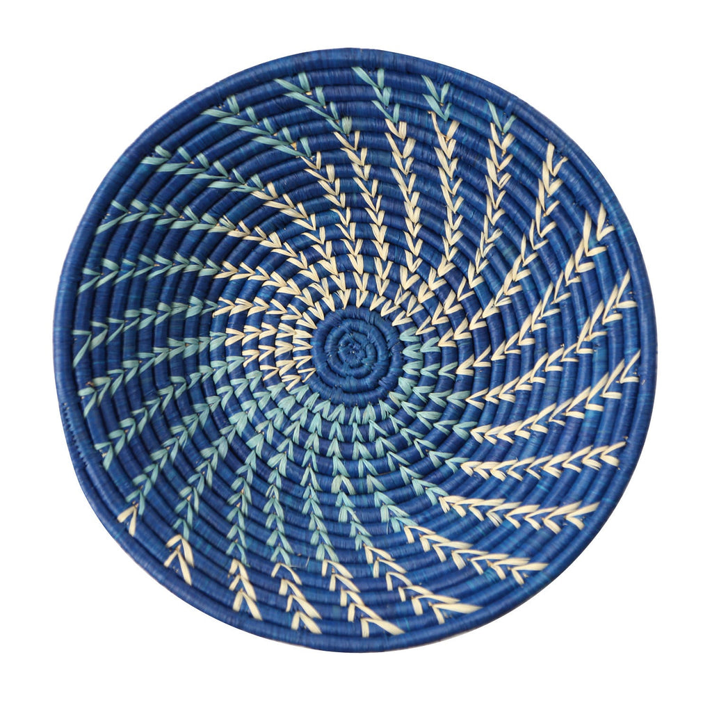 Basket spiral raffia 12D asst blue/navy