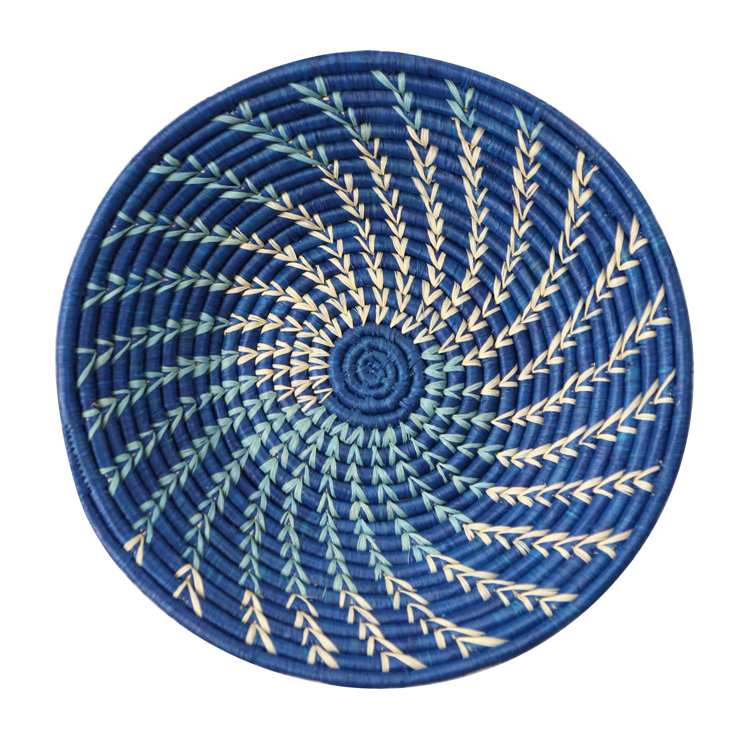 Basket spiral raffia 12D asst blue/navy