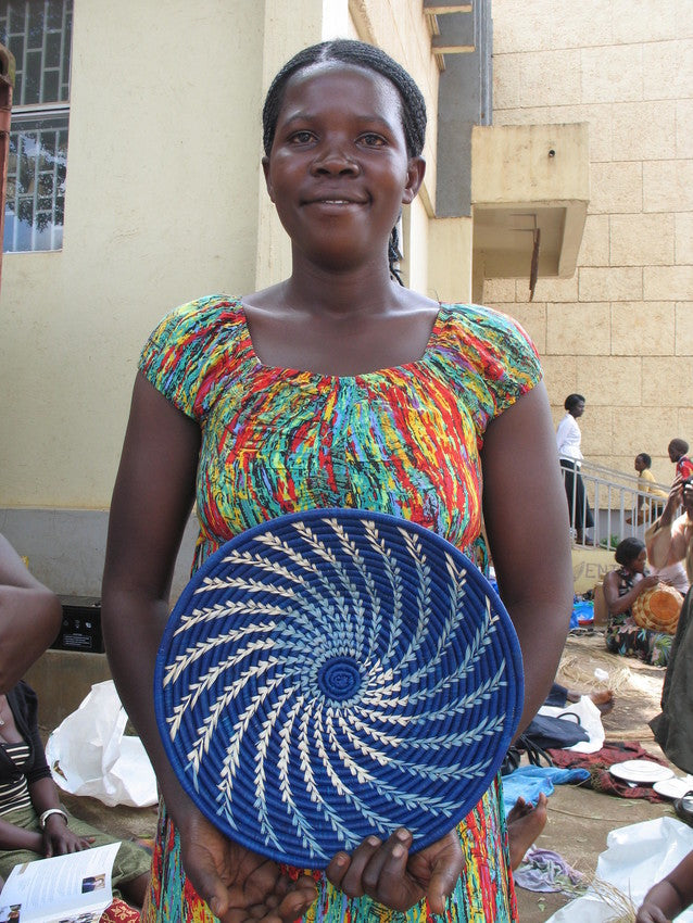 Navy + Blue Spiral Raffia Basket