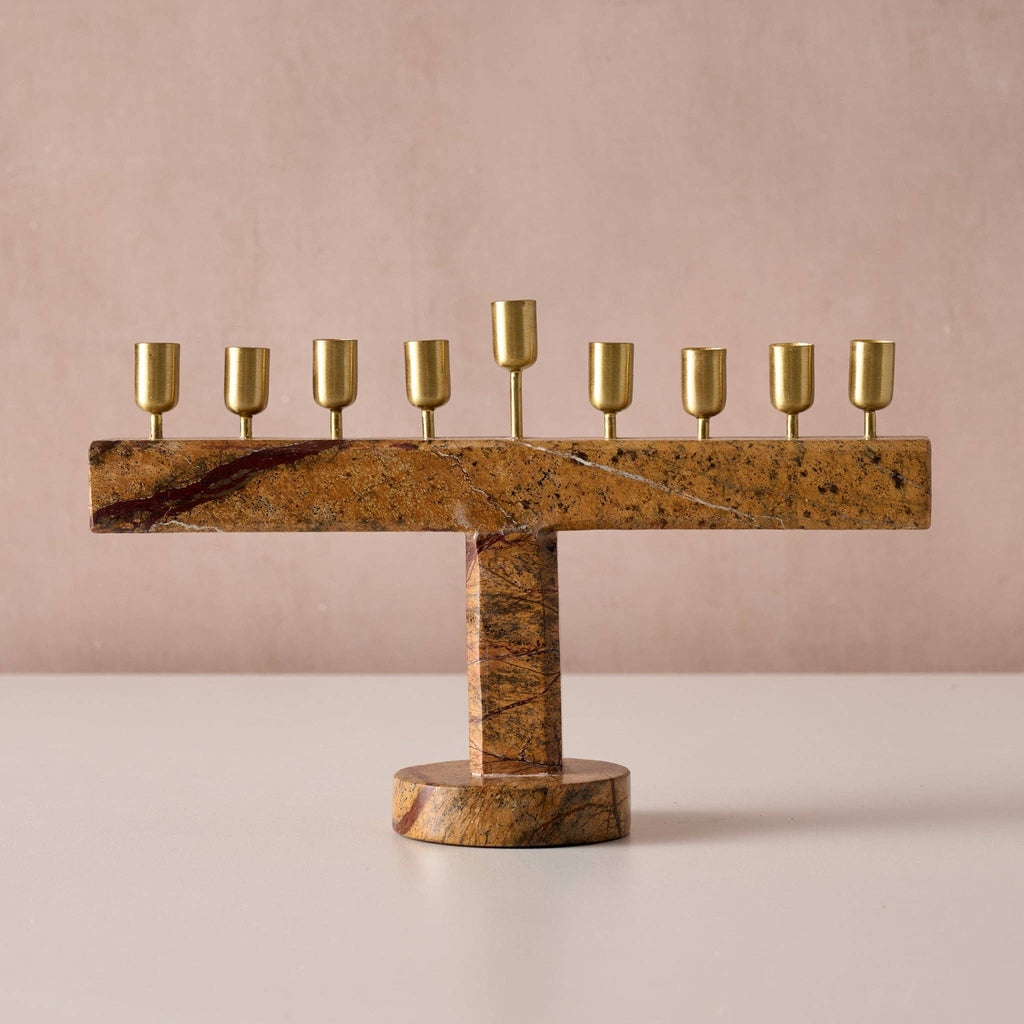 Roshanee Stone and Brass Menorah