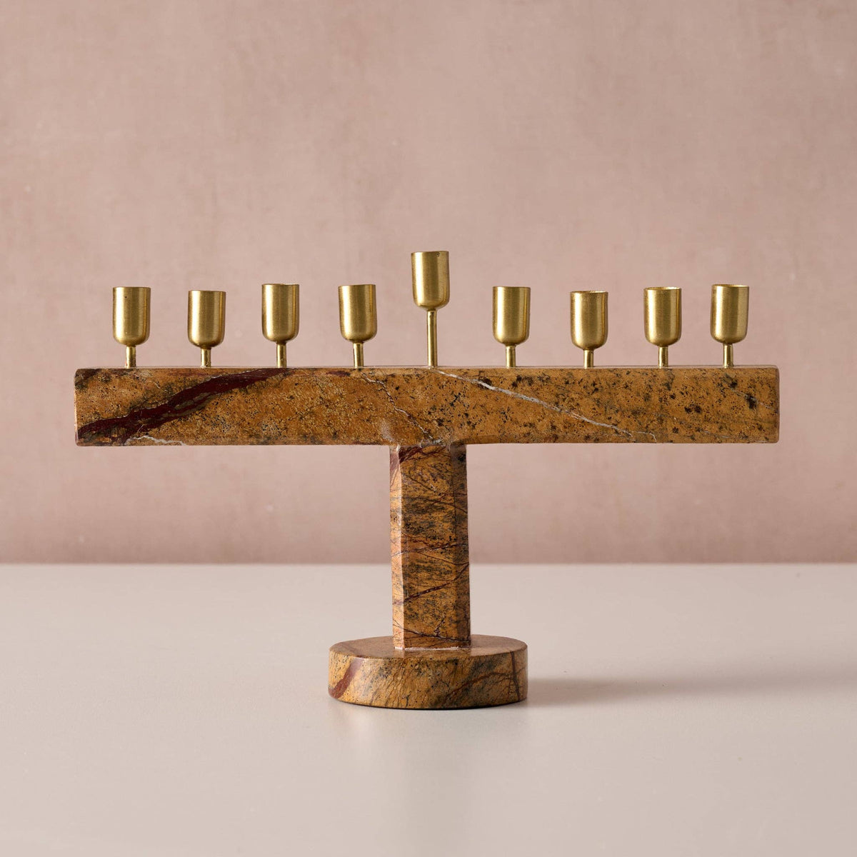 Roshanee Stone and Brass Menorah
