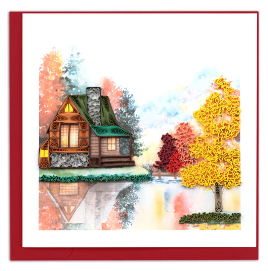 Quilled Greeting Card, “Cozy Autumn Cabin”