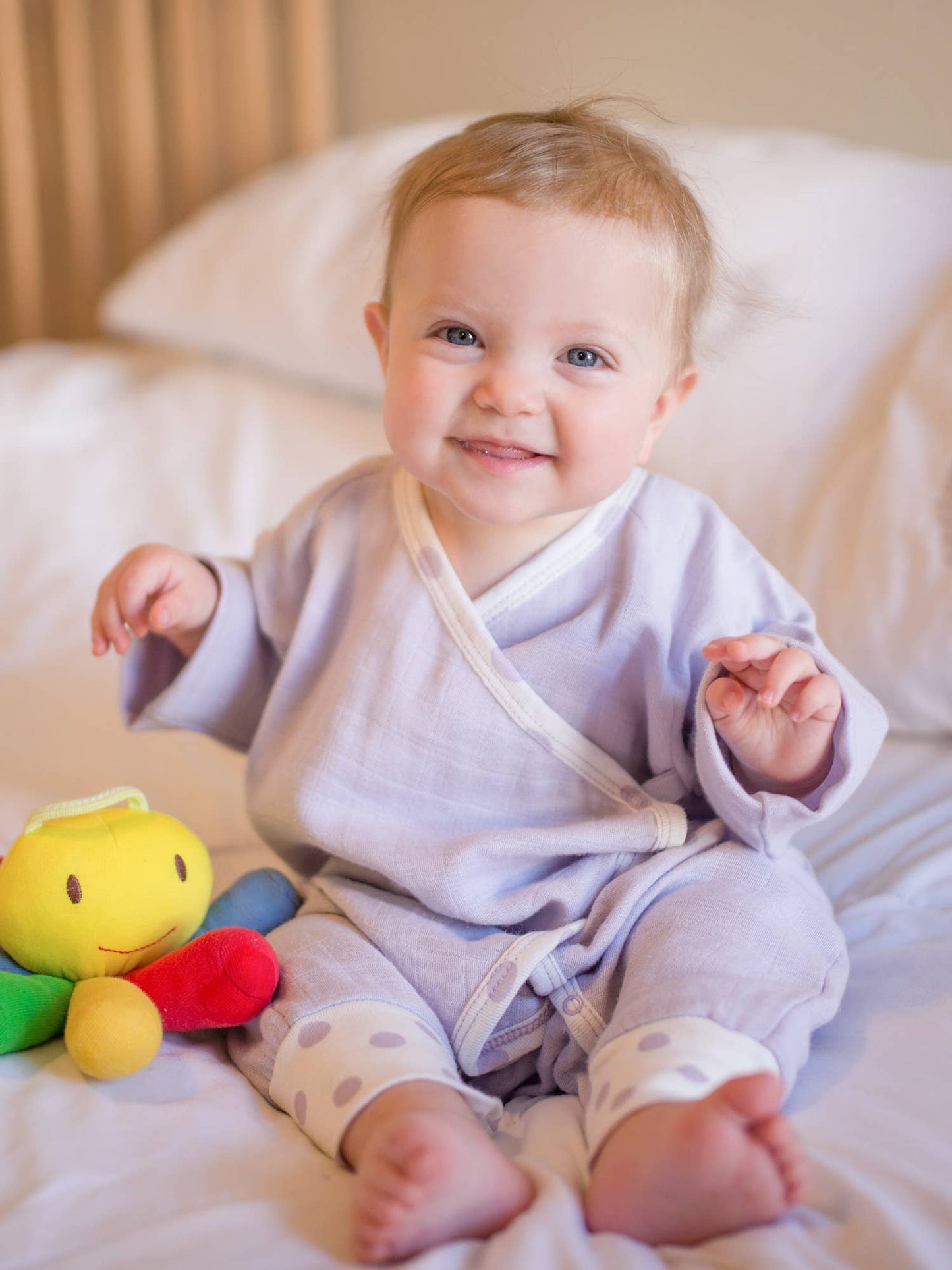 Organic Baby Muslin Side Snap Kimono, "Lavender"