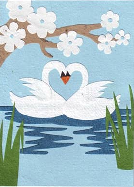 Recycled Paper Cards, "Swans In Love"