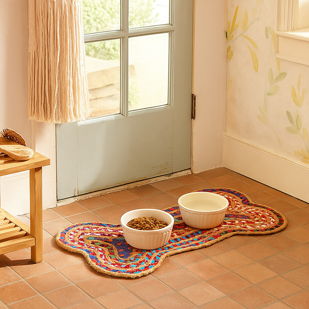 Chindi Rug Dog Bone Pet Food Mat