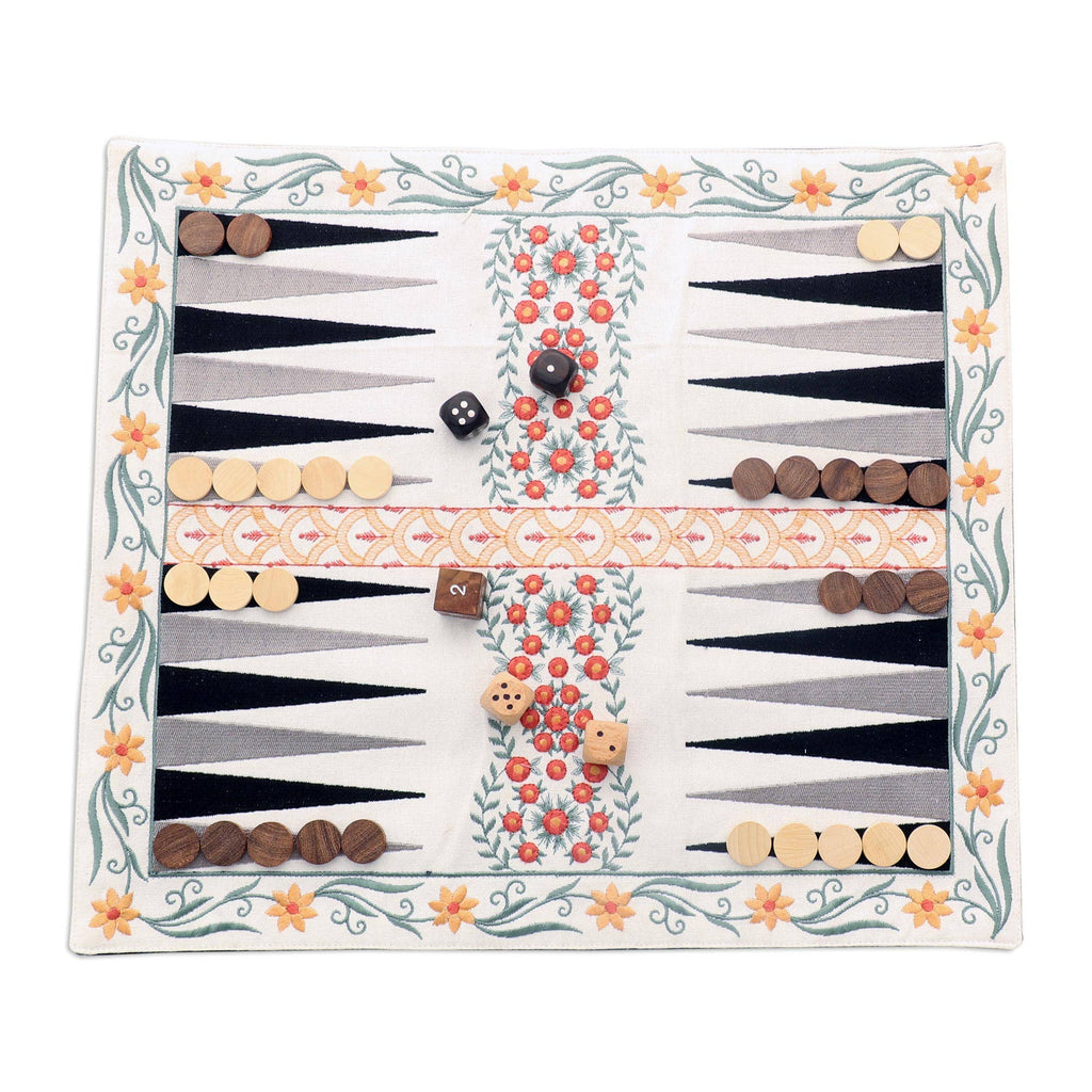 Yellow Garden Cotton Travel Backgammon Set