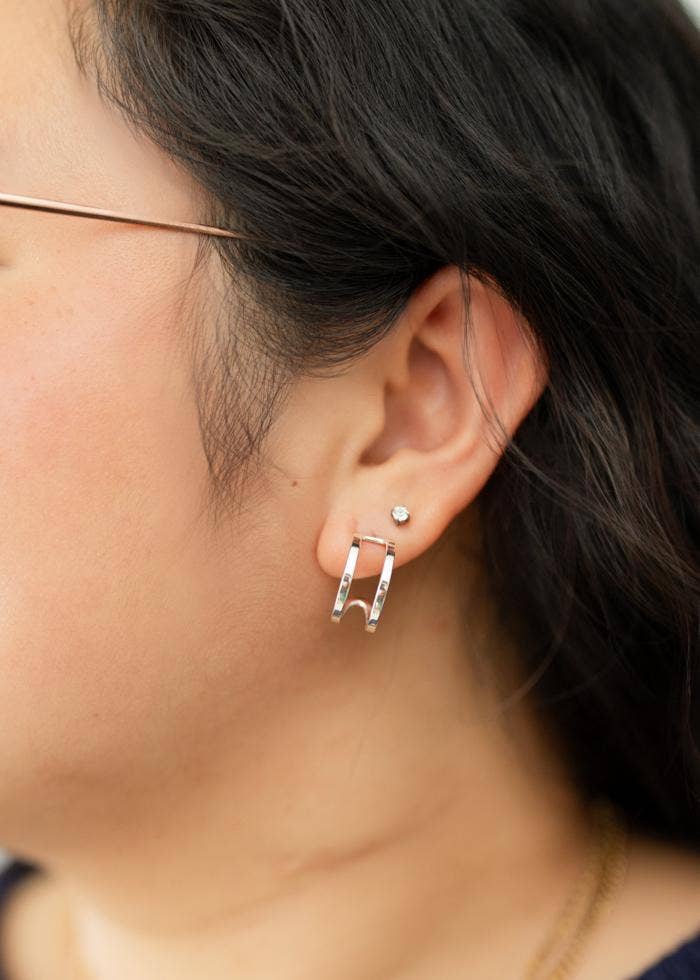 Silver Open Arc Hoop Earrings