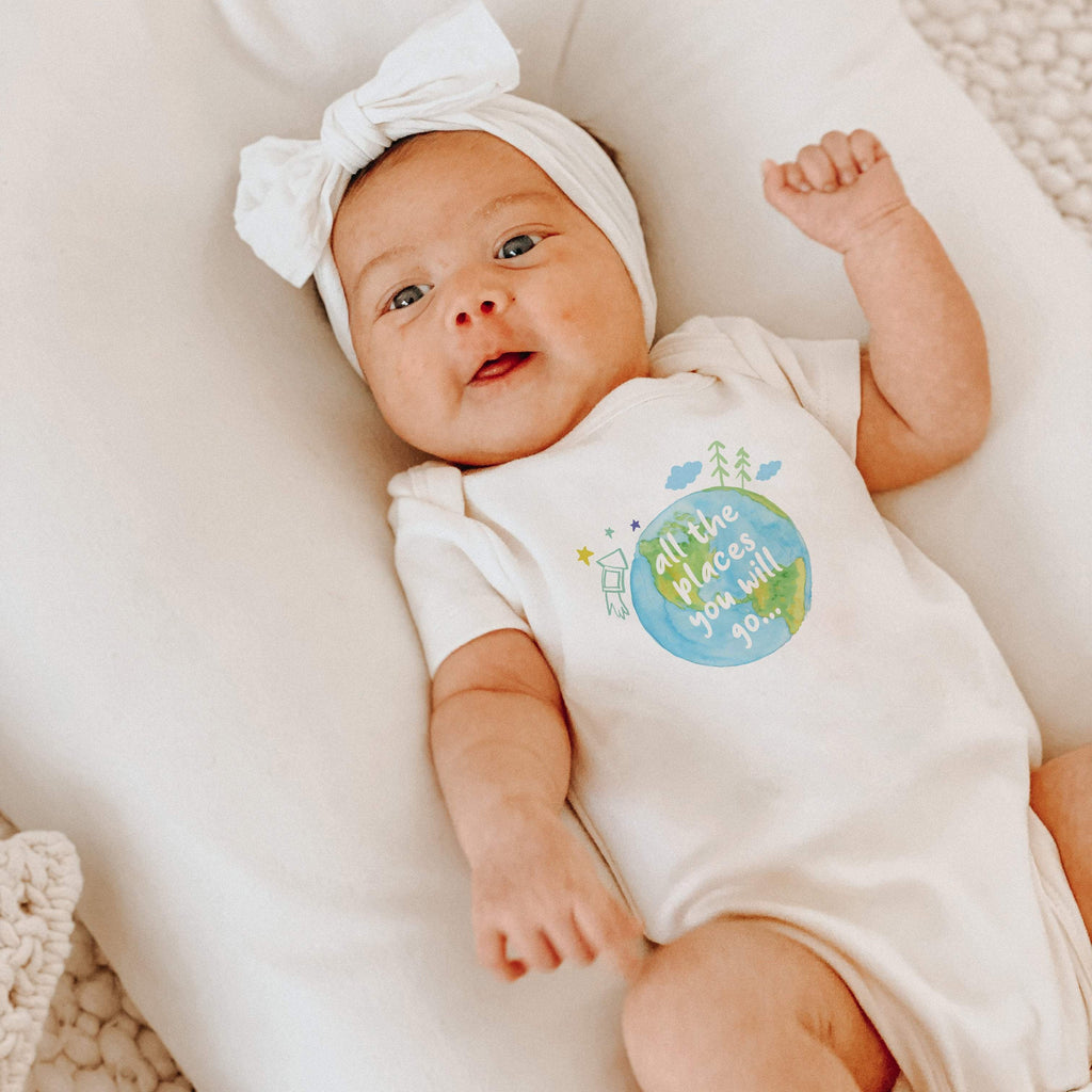 Organic Graphic Bodysuit, "All The Places You Will Go"