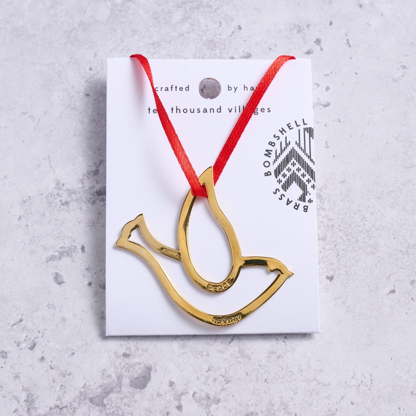 Ornament peace dove bombshell 2.25Wx2H br/red