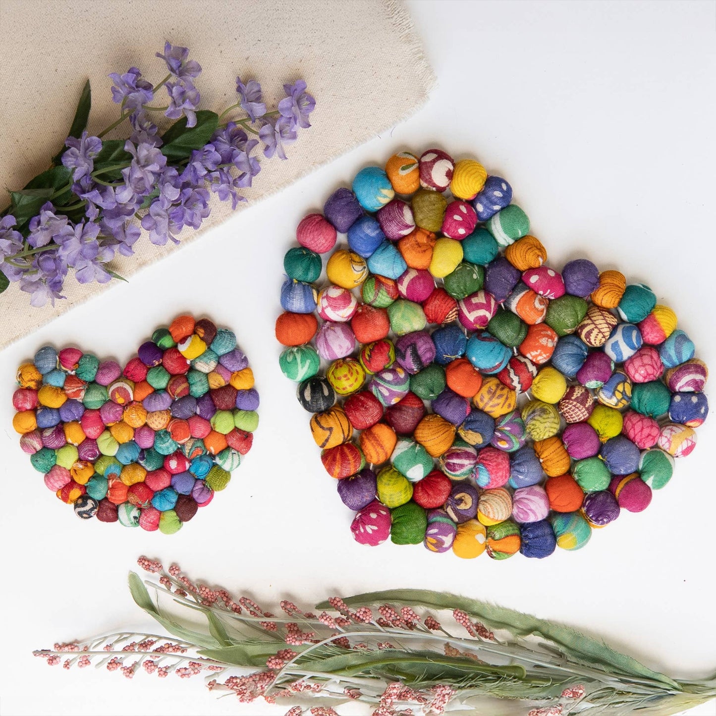 Recycled Sari Fabric Heart Trivet
