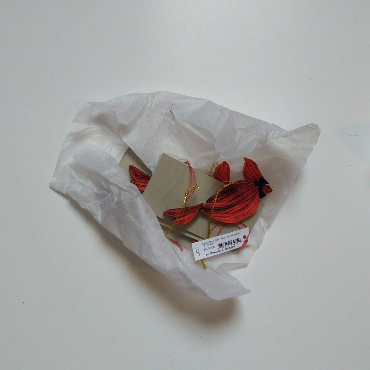 Ornament cardinal M/3 quilled paper 3.5L red