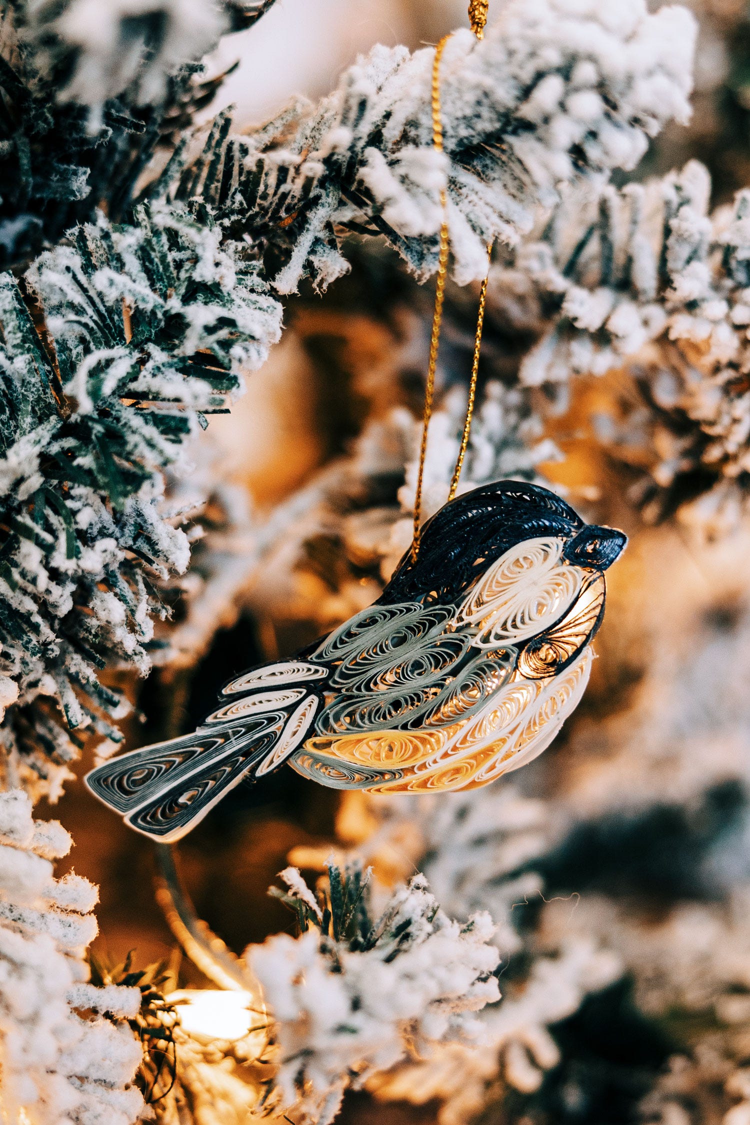 Ornament chickadee M/3 quilled paper 3.5L blk/gray