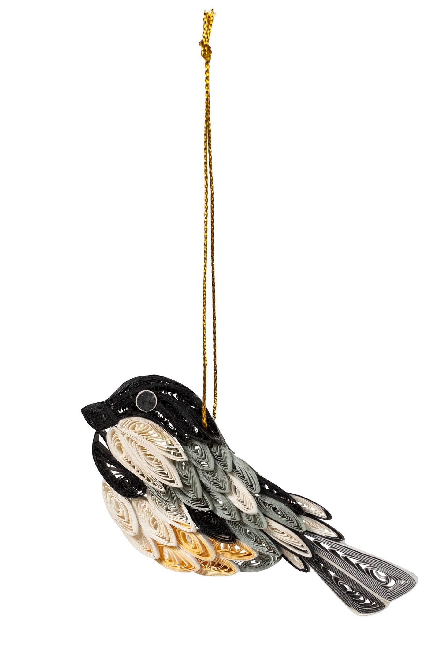 Ornament chickadee M/3 quilled paper 3.5L blk/gray