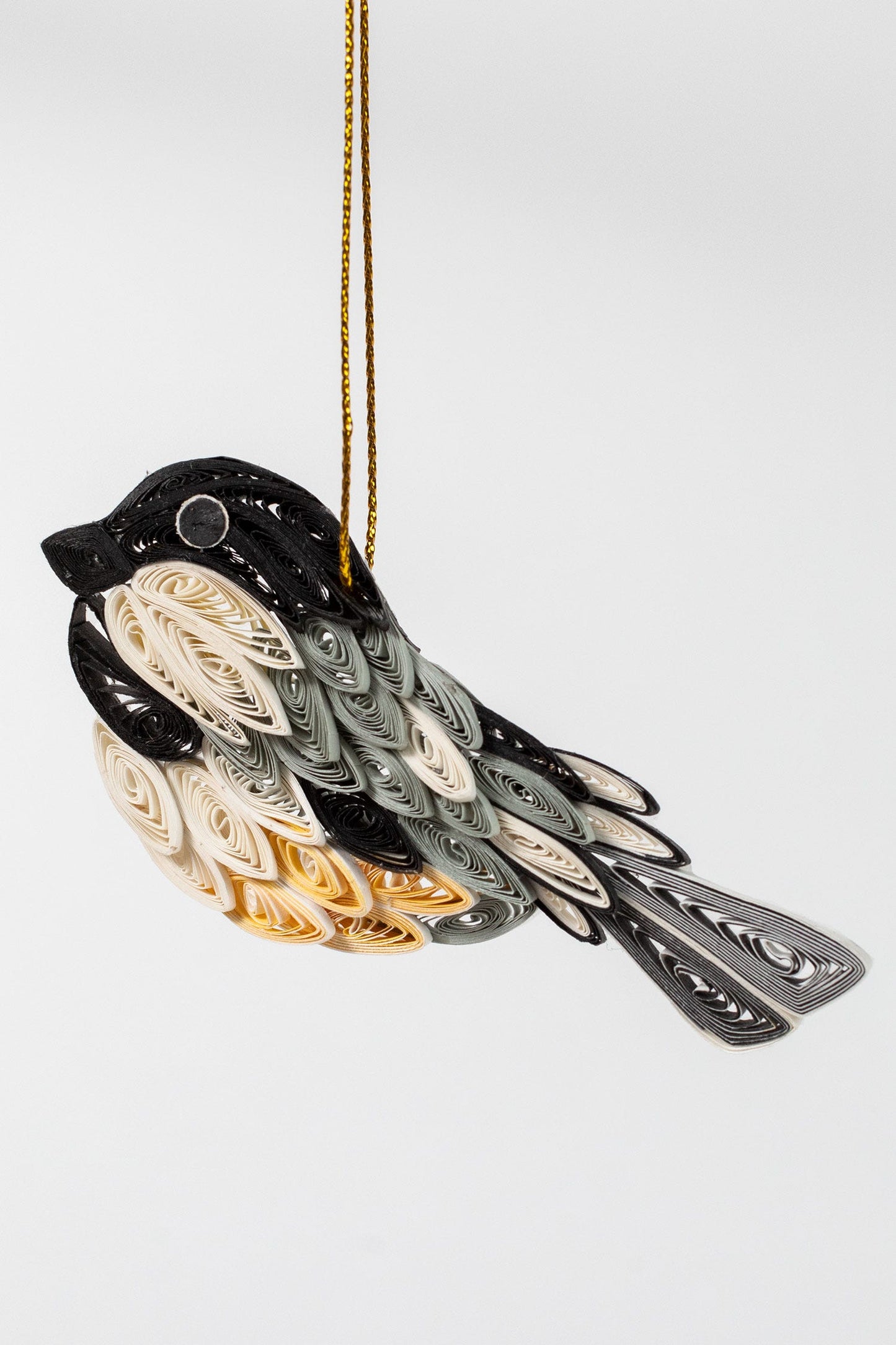 Ornament chickadee M/3 quilled paper 3.5L blk/gray