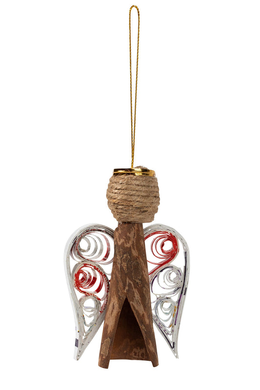 Ornament angel M/3 quilled paper/cinn bark 4H nat
