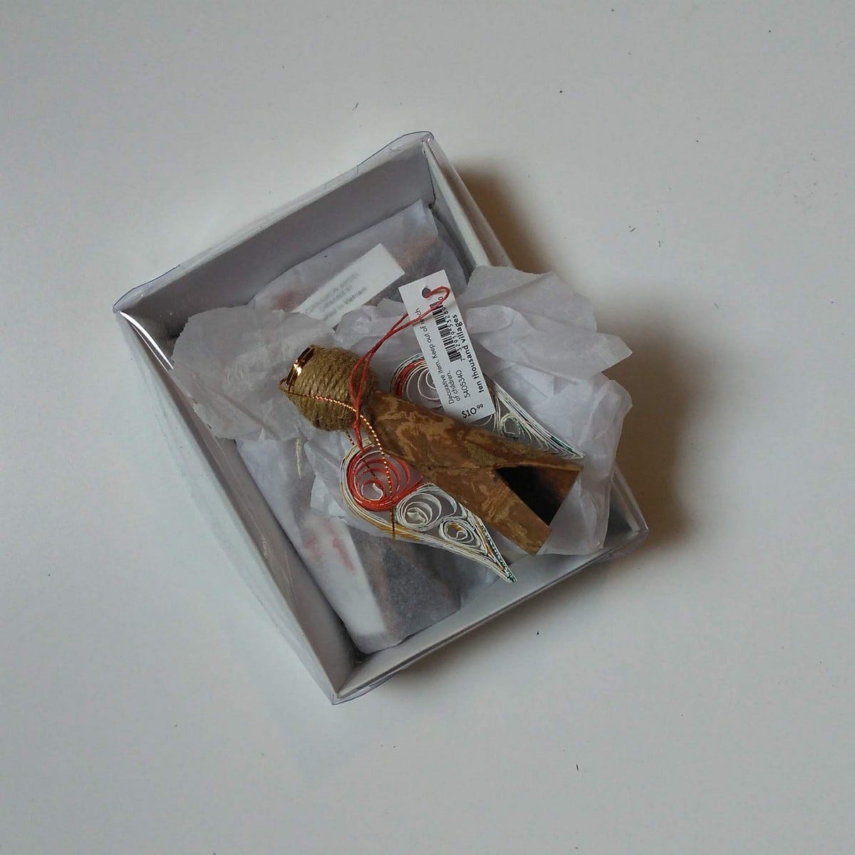 Ornament angel M/3 quilled paper/cinn bark 4H nat