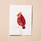Card cardinal M/3 quilled paper 5x7 white/red