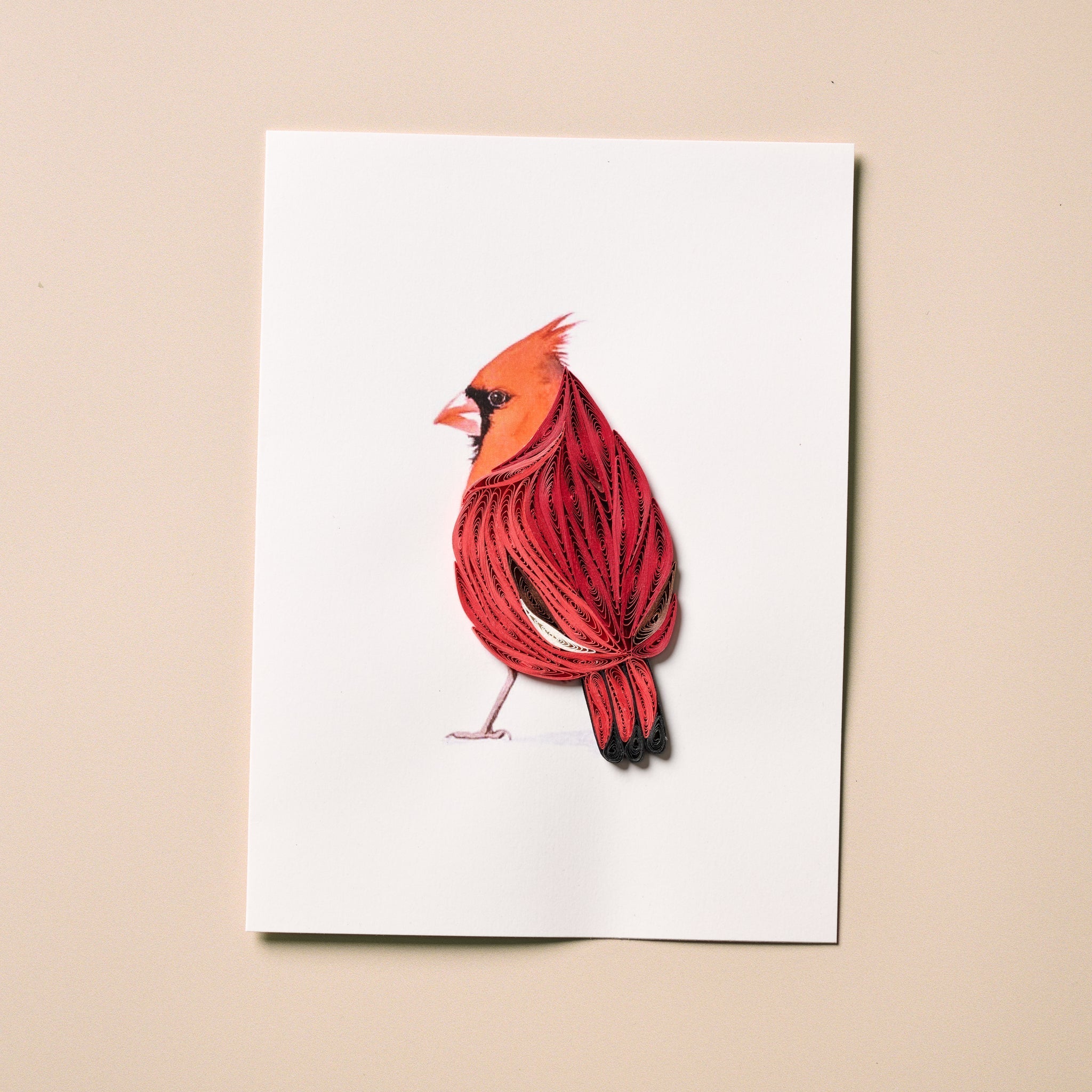 Card cardinal M/3 quilled paper 5x7 white/red