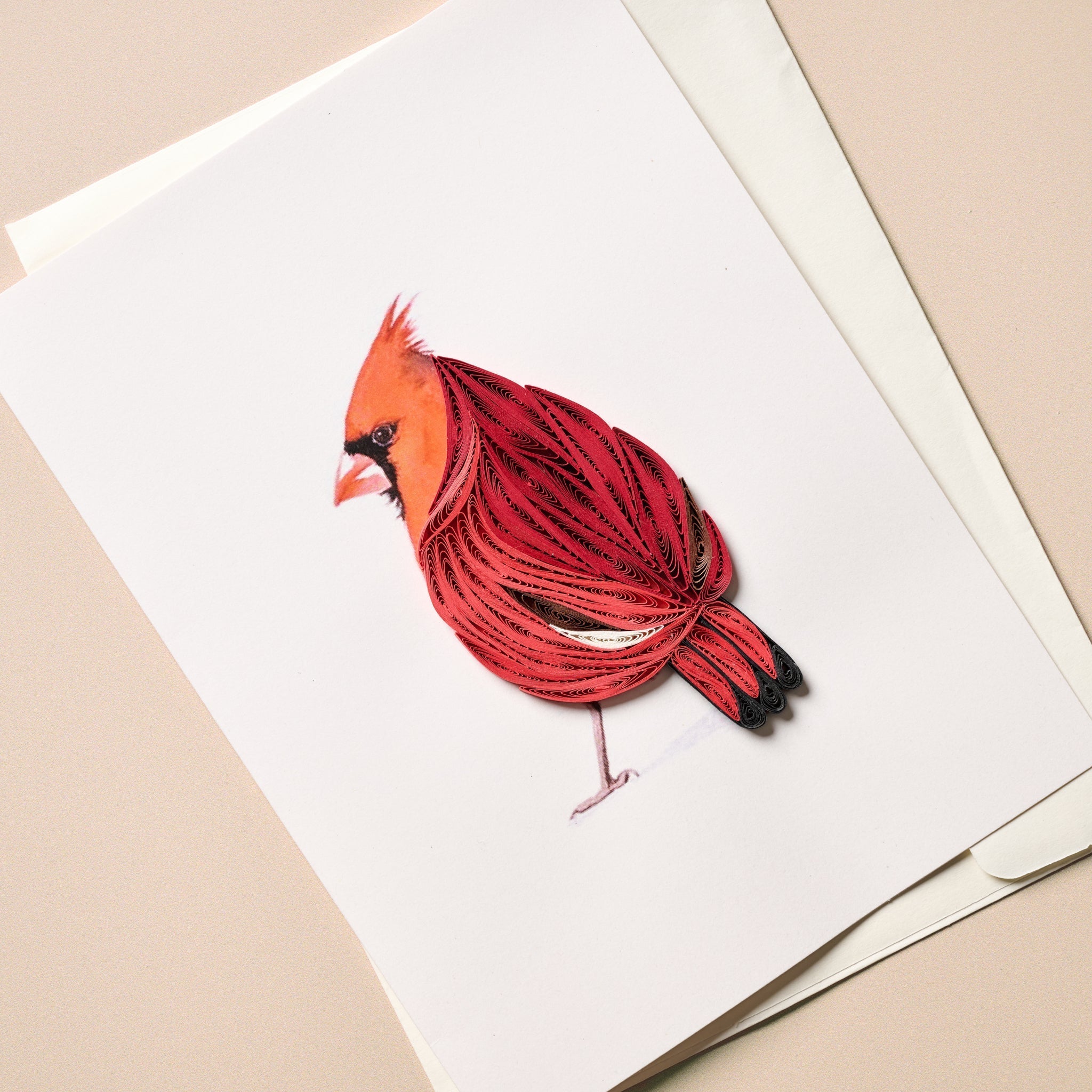 Card cardinal M/3 quilled paper 5x7 white/red
