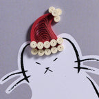 Card cat w/quilled hat M/3 ppr 5.5sq gray/red/wht