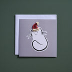 Card cat w/quilled hat M/3 ppr 5.5sq gray/red/wht