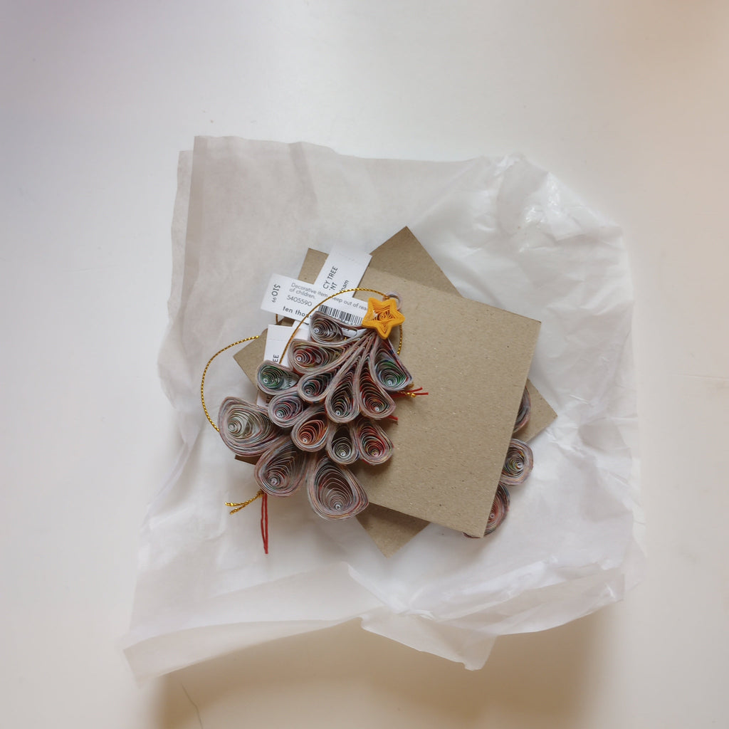 Ornament tree w/star M/3 quilled ppr 3.5H yel/asst