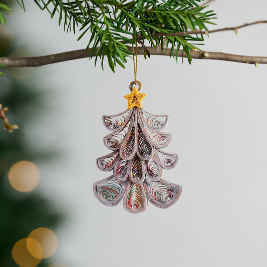 Ornament tree w/star M/3 quilled ppr 3.5H yel/asst