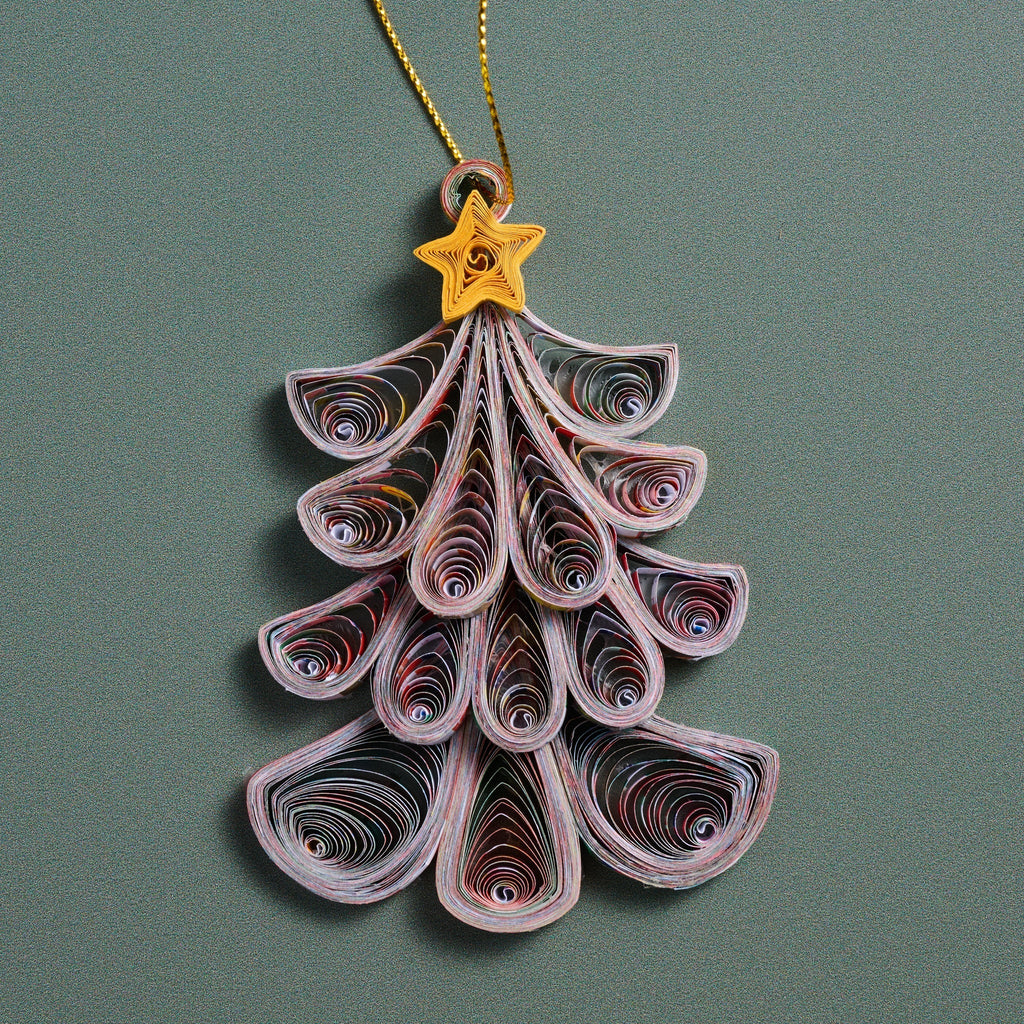Ornament tree w/star M/3 quilled ppr 3.5H yel/asst