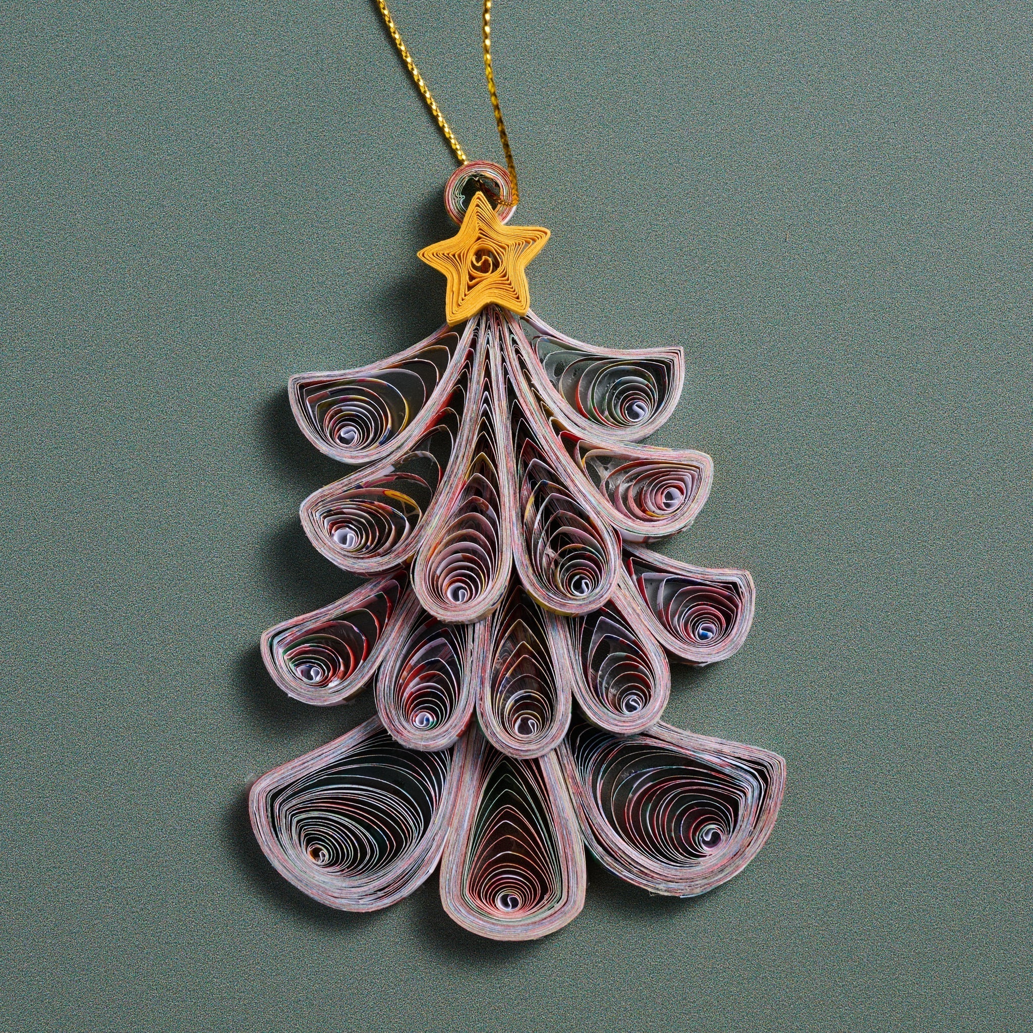 Ornament tree w/star M/3 quilled ppr 3.5H yel/asst