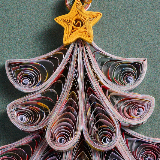 Ornament tree w/star M/3 quilled ppr 3.5H yel/asst