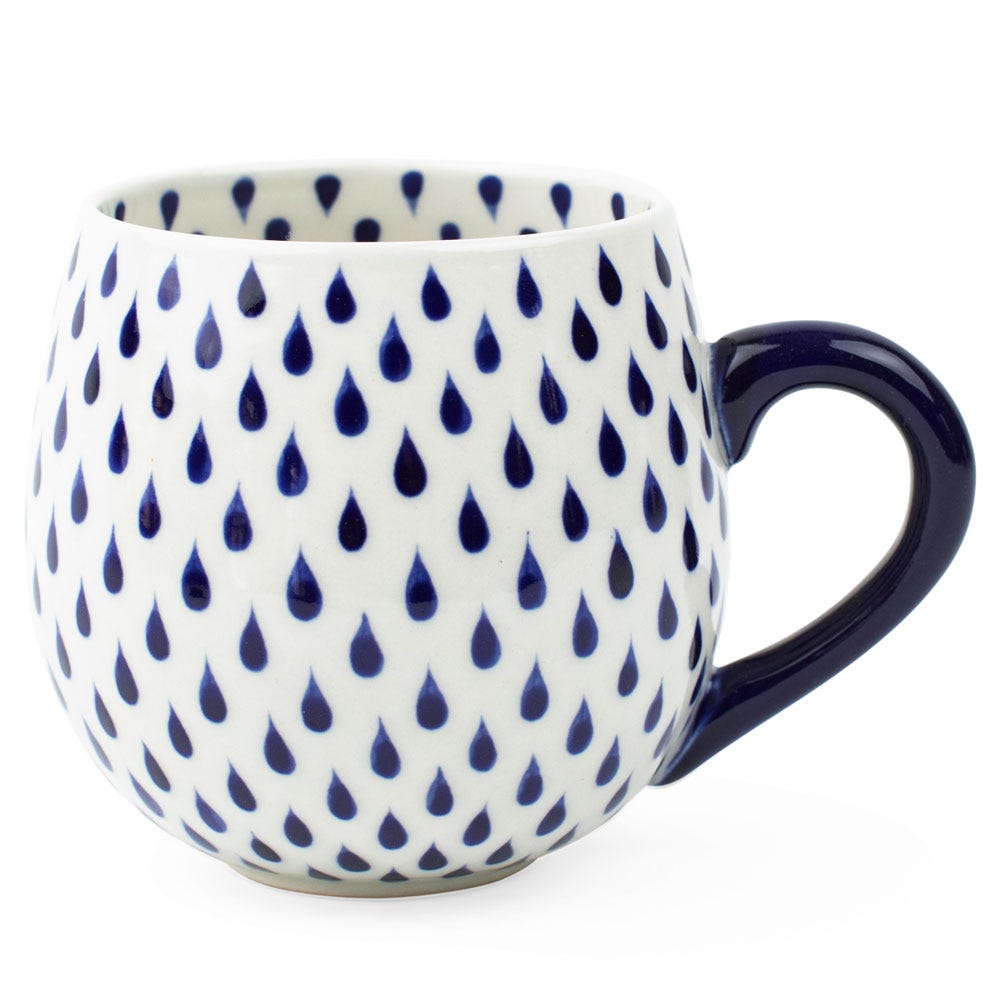 Mug raindrops f/13oz ceramic 4Dx4H white/blue