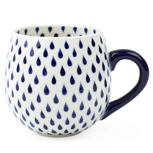 Mug raindrops f/13oz ceramic 4Dx4H white/blue