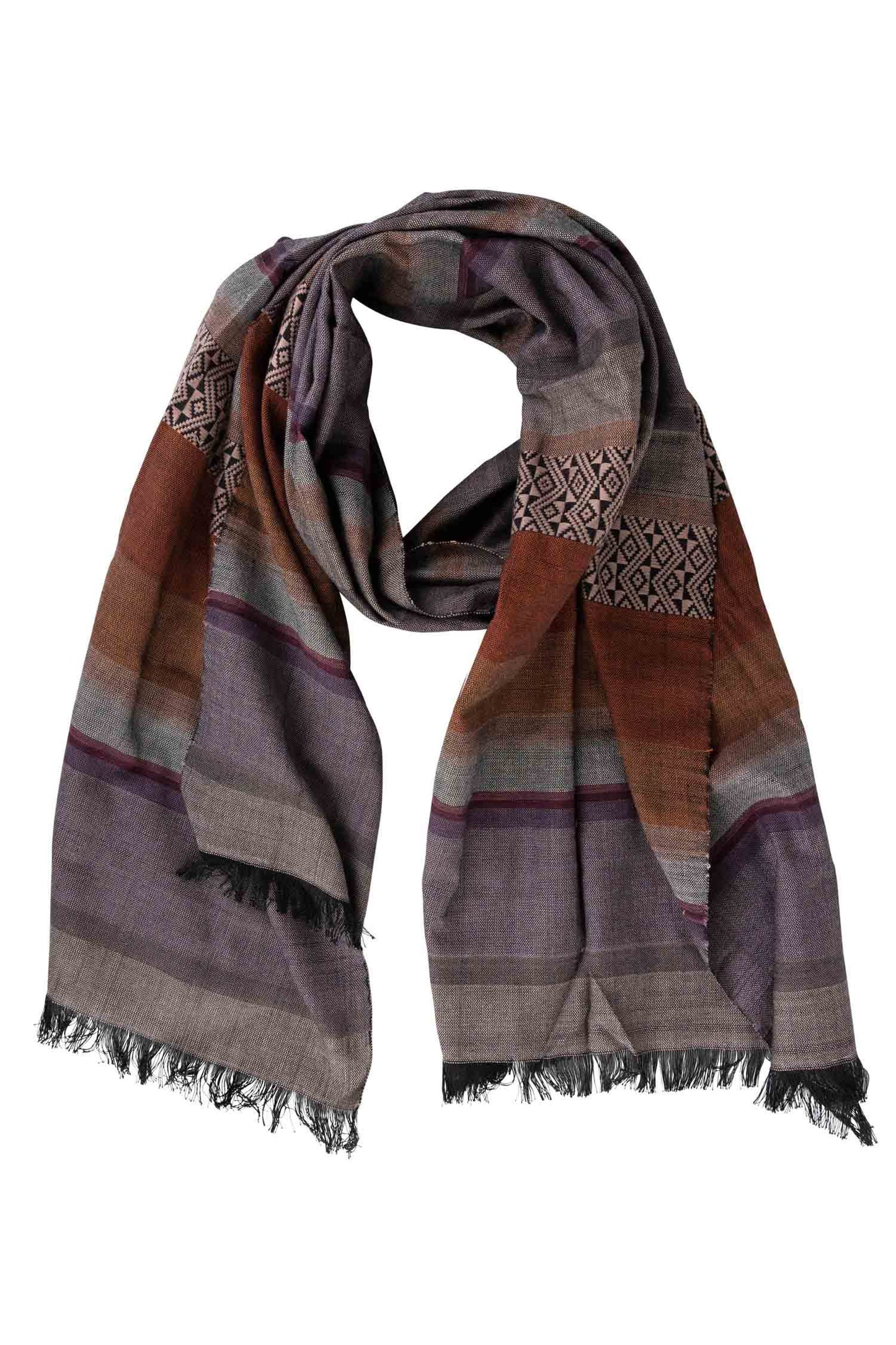 Scarf striped spiced plum cotton 70x24 prpl/rust