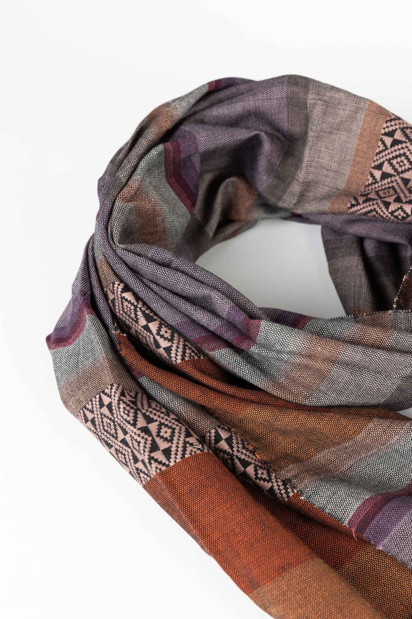 Scarf striped spiced plum cotton 70x24 prpl/rust