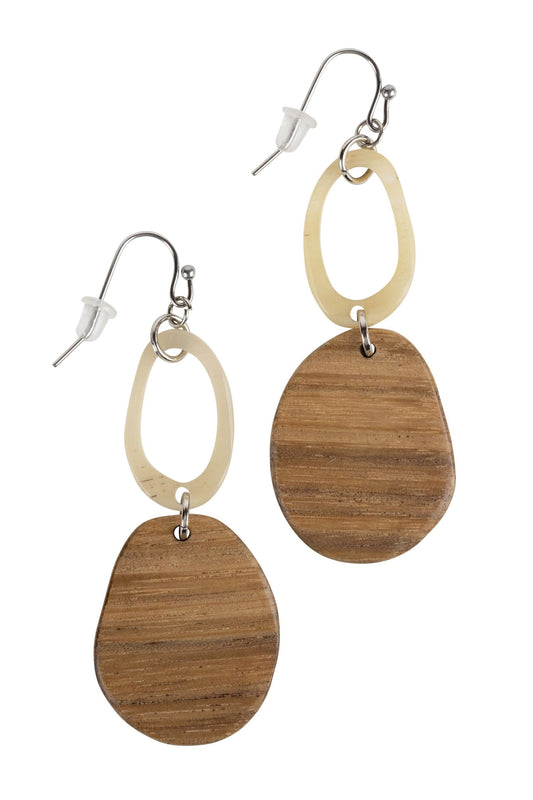 Earring valor double drop wd/horn 2.5L tan/cream