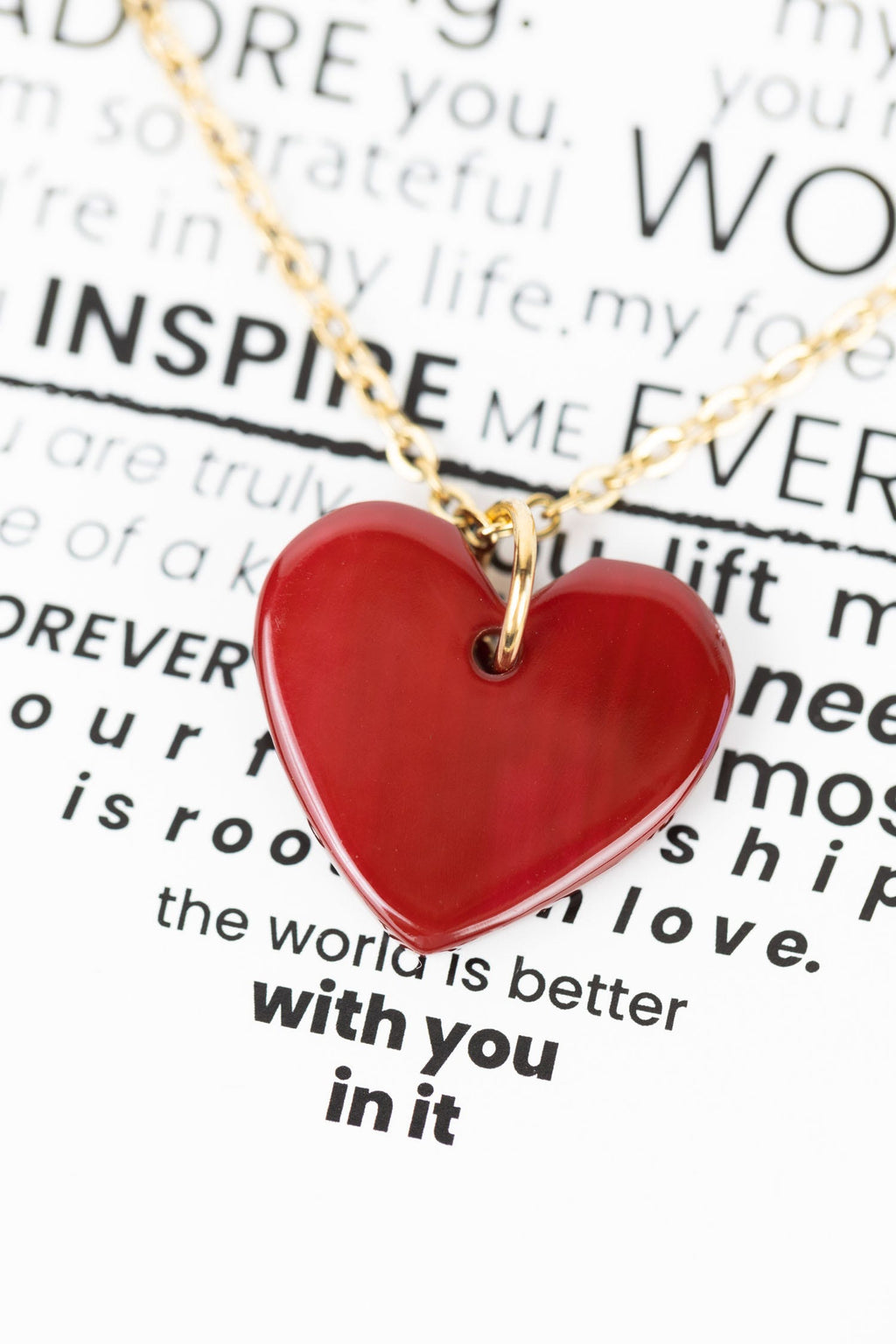 Necklace heart pend encouraging words horn 17L red