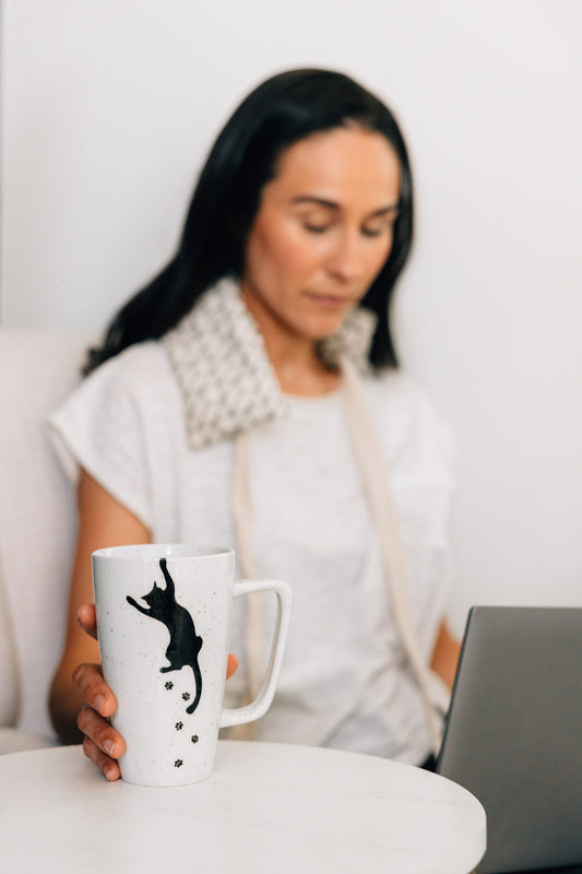 Mug cat/prints f/16oz speckled cer 6H white/black