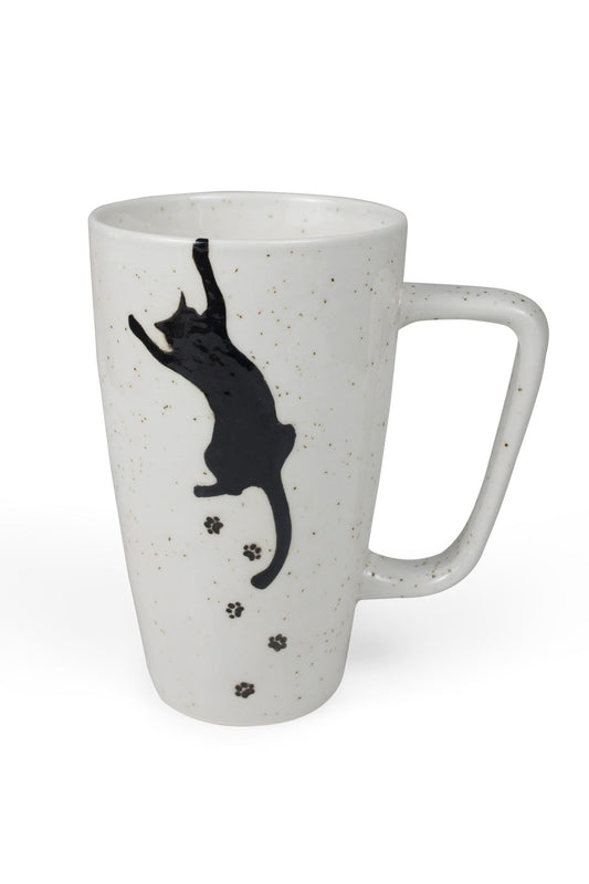 Mug cat/prints f/16oz speckled cer 6H white/black