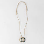 Necklace 3 crcl pend horn/cord 36L tan/cream/blue