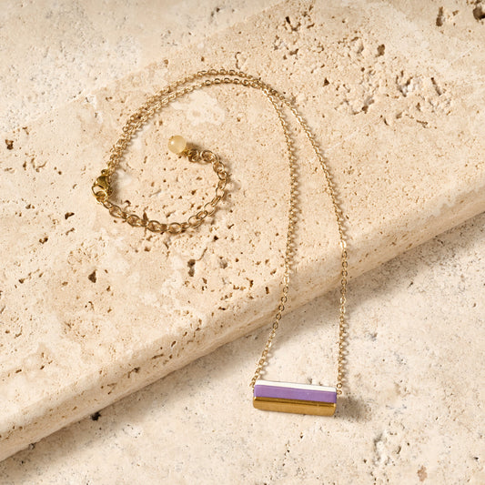 Necklace dainty rec paint horn/18K gld prpl/gld/wh