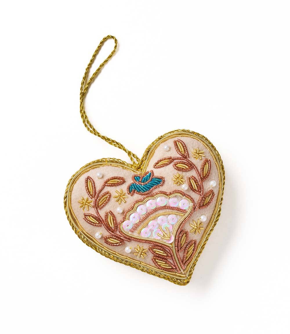 Larissa Plush Floral Heart Beaded Fabric Ornament