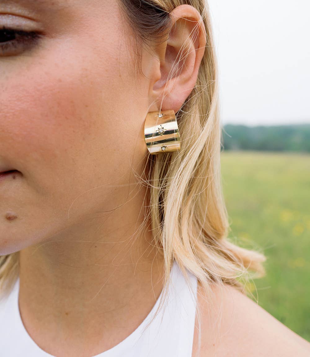 Earrings, Gold Round Hoop "Sitara Starry"