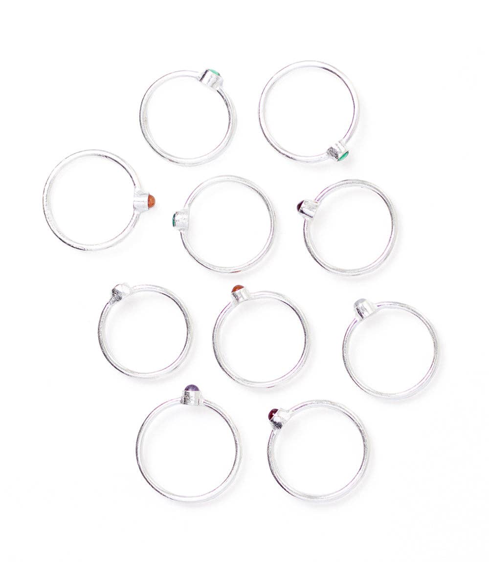 Dhera Assorted Semi-Precious Stone Rings Silver Tone^