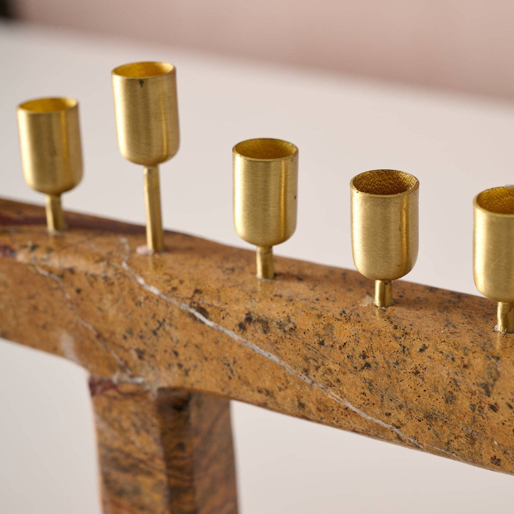 Roshanee Stone and Brass Menorah