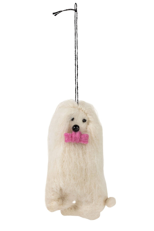 Ornament dog yeti M/3 wool 4H white/pink
