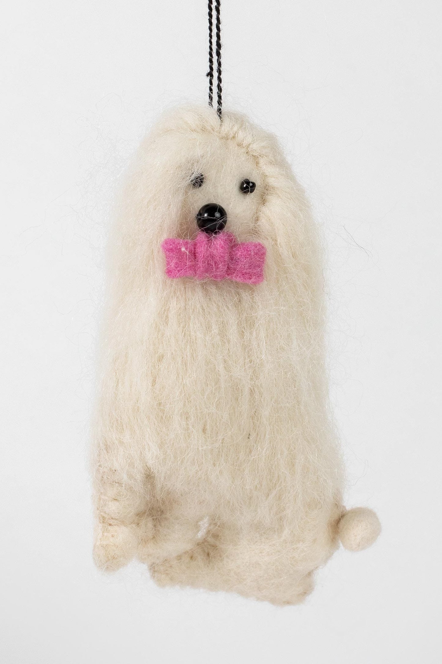 Ornament dog yeti M/3 wool 4H white/pink
